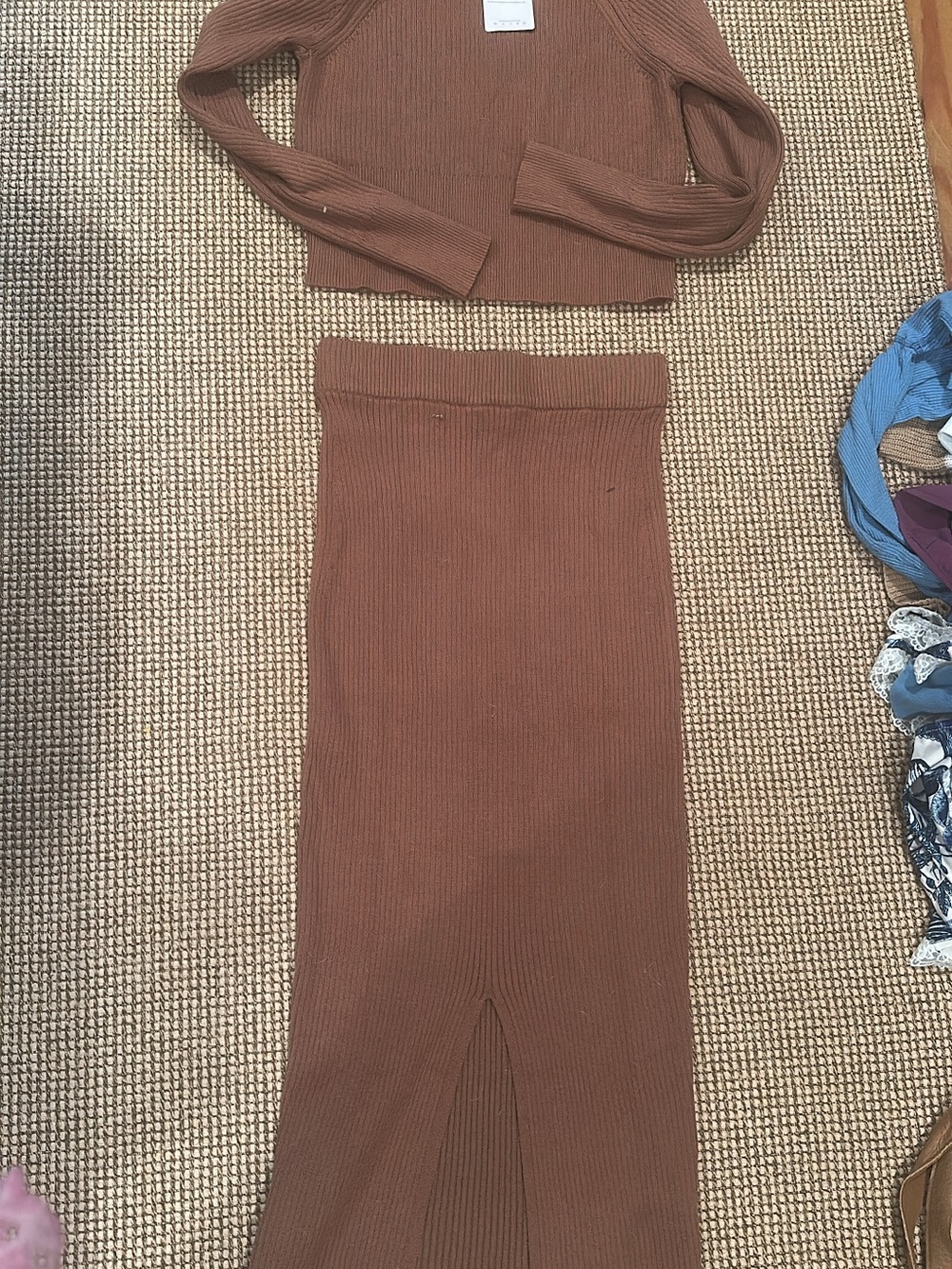 Ribbed Midi Skirt in Brown